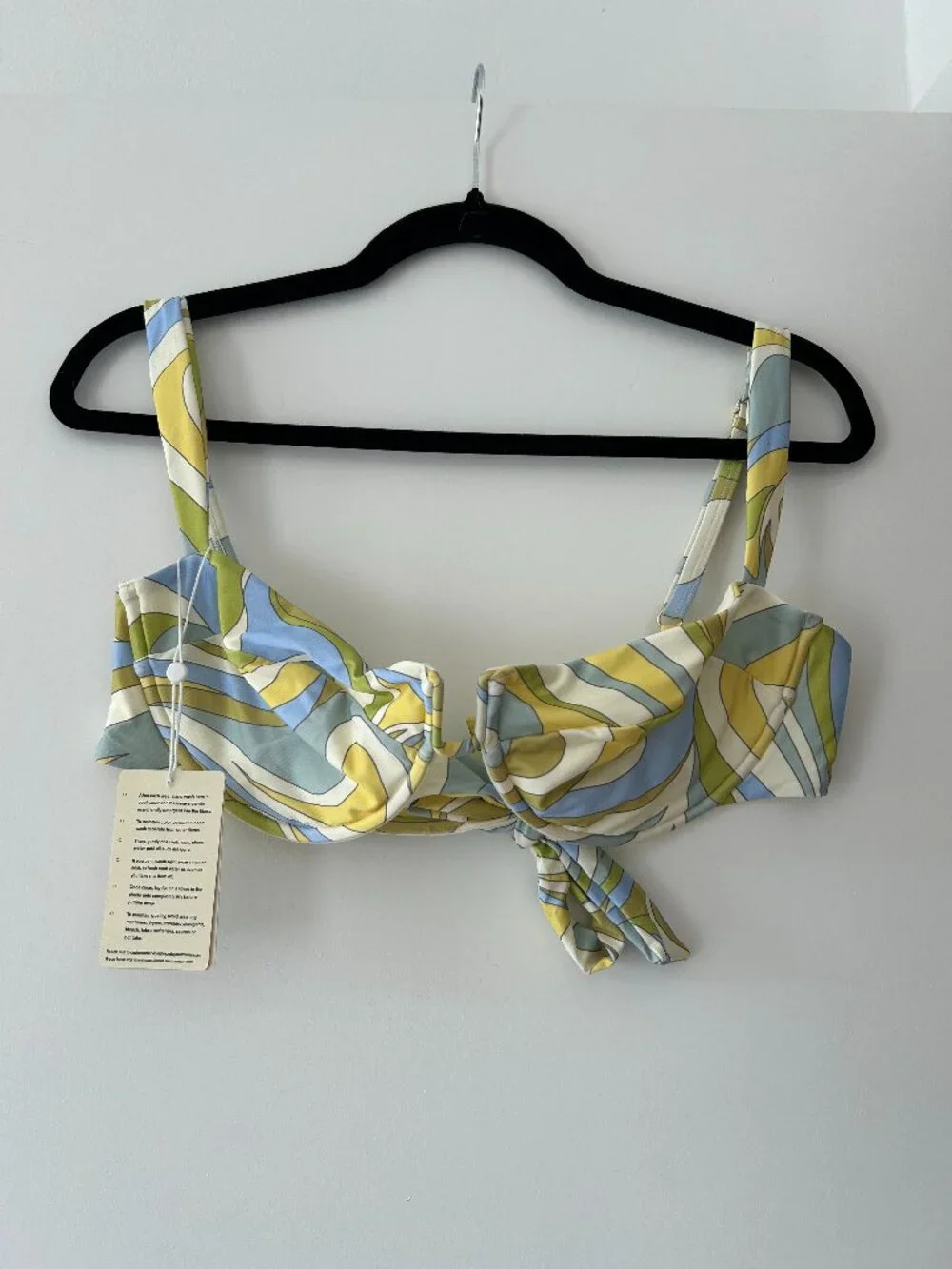 NWT Monday Swimwear Underwire Bikini Top Blue Yellow Green Swirl Print